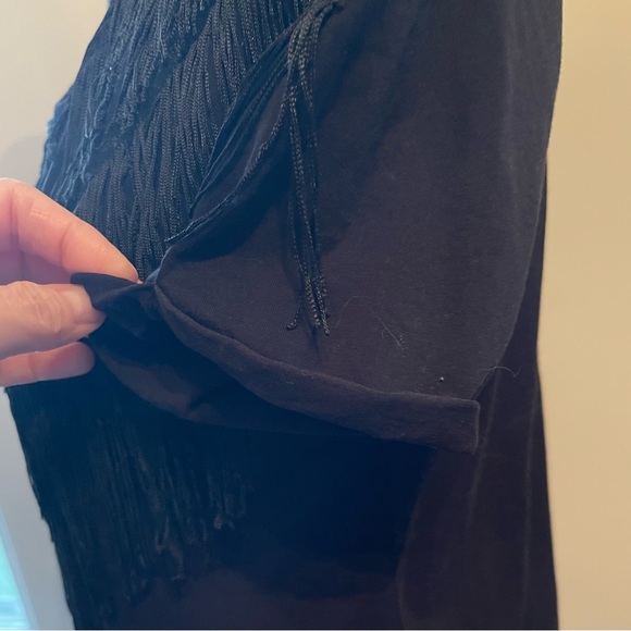 Topshop Black Tassel T-Shirt Size 8 - Picture 4 of 12